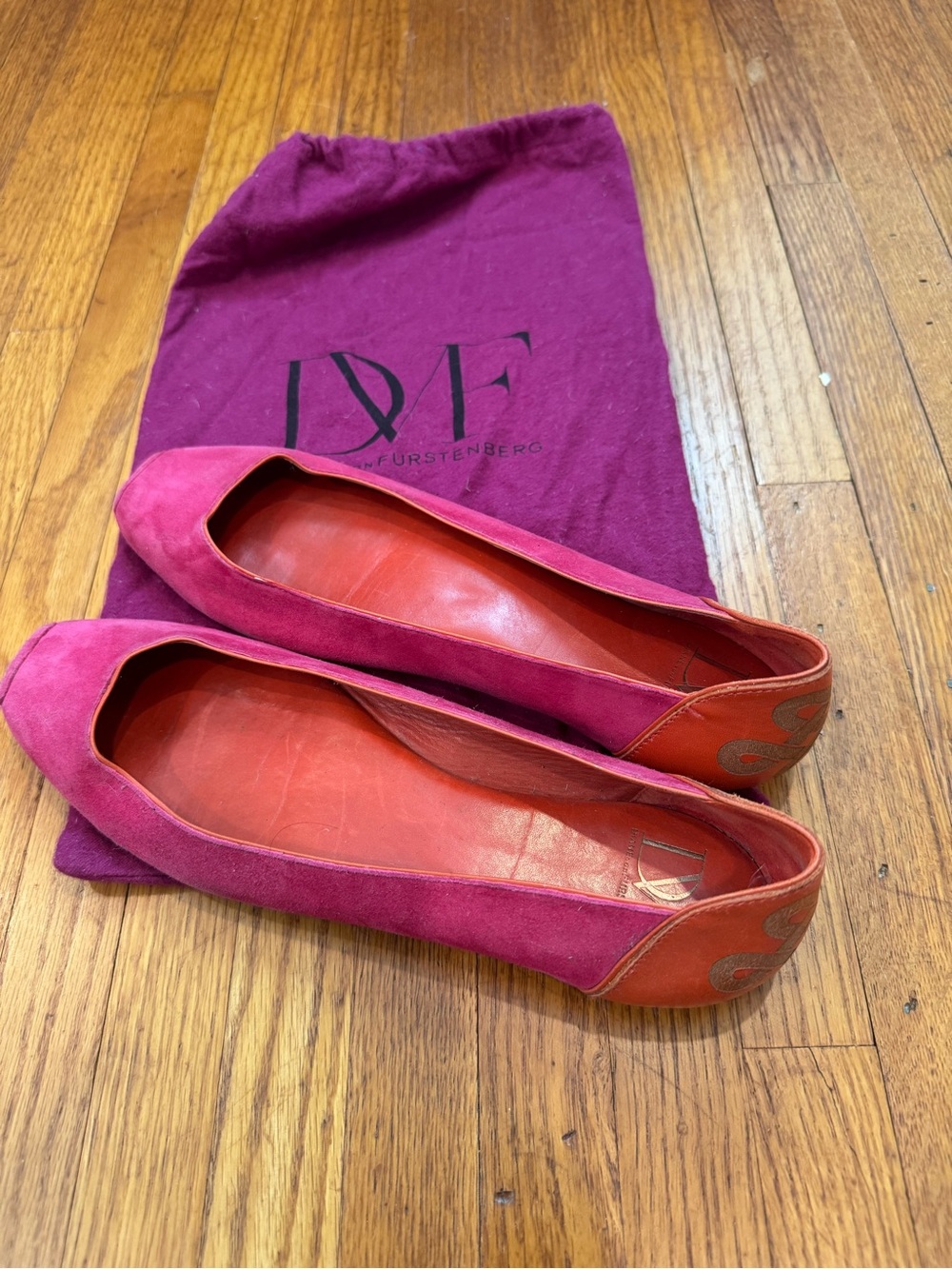 Diane Von Furstenberg Suede Square toe Ballerina Flat Loafers Shoes Size 9 Pink